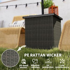 Tavolino da esterno quadrato marrone misto con foro per ombrellone da 1,5 pollici, tavolino laterale in vimini con telaio resistente ai raggi UV e spazio contenitore - Product Image 5