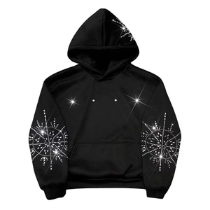 <b>Red</b> Hooded Sweatshirt With Rhinestone Design Unisex Casual Winter Wear Hoodies Made in Pakistan - Product Image 4
