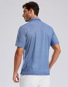 Men's <b>Blue</b> Star Printed <b>Polo</b> <b>Shirt</b> Short Sleeve Regular Fit Casual Style Oxford Fabric Woven Design With 100% Cotton - Product Image 2