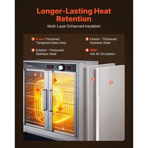 Scaldavivande Elettrico Commerciale a 5 Ripiani in Acciaio Inossidabile con Vassoio per Acqua, Armadio Riscaldante a Doppia Porta con Ripiani Regolabili - Product Image 4