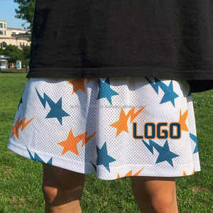 Short de basket-ball pour hommes avec logo personnalisé véritable tissu à mailles épaisses à double couche Style décontracté extensible caractéristique maille imprimée par sublimation - Product Image 5