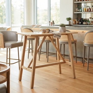 Solid Wood High Bar Table Modern <b>Rustic</b> A Frame Leg Natural Pine Style Wooden Counter Height Dining <b>Desk</b> Home Bar Furniture - Product Image 3