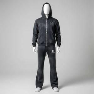 Survêtement unisexe personnalisé avec logo sur le devant, sweat-shirt à fermeture éclair intégrale, effet délavé, 100% polyester léger - Product Image 1