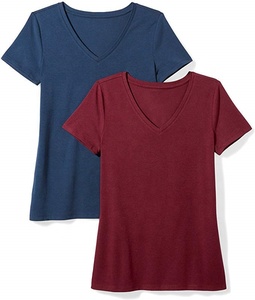 เสื้อยืดคอวี แขนสั้น ผ้าถัก สีพื้น ทรงปกติ สไตล์ลำลอง สีเบจ สำหรับทุกเพศ - Product Image 1
