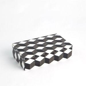 Caja de Joyería Rectangular con Incrustaciones de Resina Inspirada en Hueso Blanco, Diseño Moderno, Patrón Geométrico Negro, Decorativa y de Lujo - Product Image 2