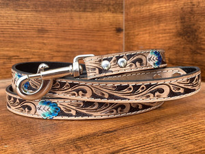 Custom Hand Tooled Leather Dog Training Leash with <b>Padded</b> Handle Customizable High Quality Genuine Leather Luxury Pet Leashes - Product Image 3