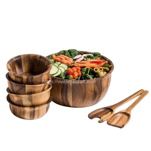 Customized Design and Price Combo Salad/Serving <b>Bowl</b> With Salad Hands, Made of Acacia Utensils MOQ Low Vietnam - Product Image 3
