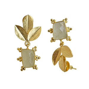 Pendientes de Hoja de Latón Chapado en Oro de 18K Hechos a Mano con Piedra Prehnita, Joyería Clásica de Moda para Mujer para Aniversario - Product Image 3