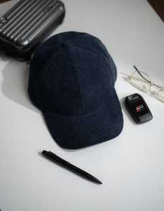 Unisex <b>Navy</b> Corduroy <b>Baseball</b> <b>Cap</b> 6-Panel Fitted Solid Color Casual Spring Summer Hat Adult Style - Product Image 2
