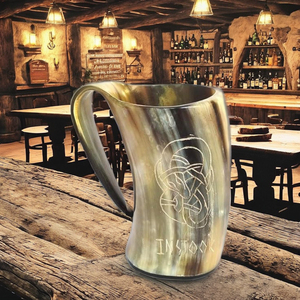 Mug en corne de buffle naturelle de 6 pouces, fait main, style victorien, pour bière et hydromel, vaisselle en corne écologique et sans danger pour les aliments - Product Image 1