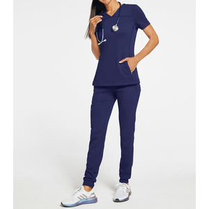 Conjunto de Uniforme Médico para Mujer, Transpirable, Elástico, de Pierna Recta, Manga Corta, Color Gris Púrpura, Funcional, para Lavandería - Product Image 1