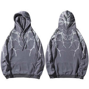 Sudadera con Capucha Negra para Hombre con Estampado de Rayos, Estilo Casual, Tejida en Poliéster, para Otoño - Product Image 6