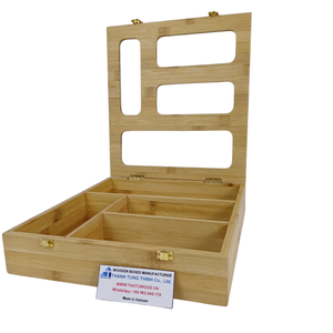 Caja de madera para sándwiches con 4 compartimentos, para refrigerios, de un cuarto de galón, reutilizable, hecha a mano, fabricada en Vietnam. - Product Image 3