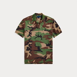 Chemise vintage camouflage verte pour homme avec fonction anti-plis, manches courtes, col boutonné et logo frontal - Product Image 1