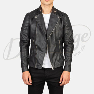 Veste de motard en cuir noir de qualité supérieure pour homme, coupe ajustée, fermeture éclair asymétrique, veste moto avec épaulettes rembourrées, veste décontractée en cuir véritable - Product Image 6