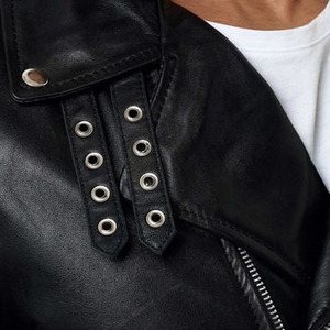Veste de moto pour homme en cuir véritable noir imperméable, respirante, coupe-vent, col rabattu, fermeture éclair, coupe régulière, automne - Product Image 6