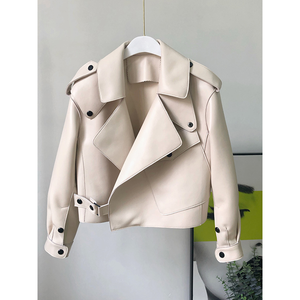 Fitaylor primavera otoño mujer PU cuero motocicleta chaqueta a prueba de viento Casual Beige S - Product Image 1
