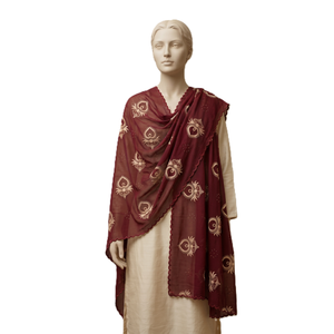 Women Maroon Chiffon Embroidered <b>Shawl</b> Gold Pattern Ethnic Scarf Breathable Daily Wear Fashion <b>Wrap</b> - Product Image 1