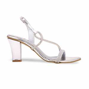 Sandales à talons fantaisie argentées modèle FN5890 - Product Image 3