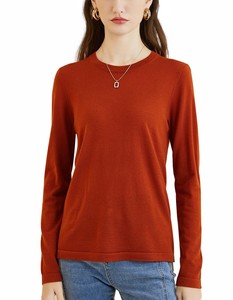 Suéter de Punto Premium ODM para Mujer, Color Marrón Sólido, Manga Larga, Cuello Redondo, Corte Regular, Antipilling, para Todas las Temporadas, Estilo Minimalista - Product Image 3