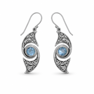 Boucles d'oreilles fines en argent sterling 925 avec topaze bleue naturelle facettée BER-03, fabrication sur mesure OEM ODM, marque privée, bijoux indiens pour femmes - Product Image 1