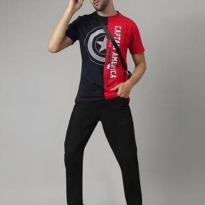 Camiseta Gráfica para Hombre Inspirada en Héroes, Estilo Urbano Color Block, Manga Corta de Algodón, Top Moderno Estilo Cómic - Product Image 4