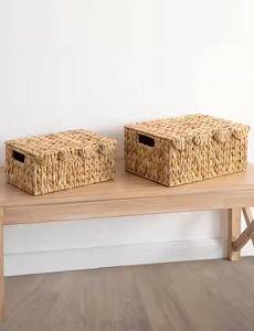 Rectangular Eco-Friendly Handmade Modern Storage Basket for Home Use on Top of <b>Cabinet</b> Woven From Water Hyacinth - Product Image 4