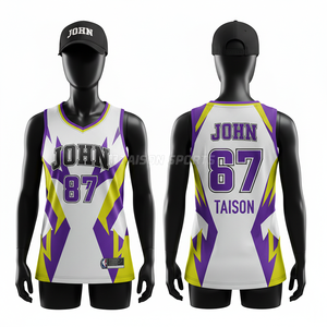 Maillot de basket-ball pour femmes, 150 GSM, maille respirante en polyester, bleu, vert lime, violet, impression par sublimation, nom et numéro d'équipe personnalisés - Product Image 5