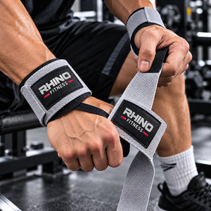 สายรัดข้อมือผ้าฝ้ายสีเทา RHINO FITNESS แบบมีแถบตีนตุ๊กแก สำหรับมือซ้าย สายรัดพยุงข้อมือสำหรับยกน้ำหนัก สำหรับผู้ใหญ่ ใช้ในการฝึกซ้อม - Product Image 2