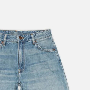 Jean baggy en denim indigo délavé taille haute pour femme, coupe large, avec fermeture éclair, pantalon droit pour femme - Product Image 3