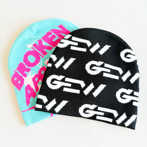 All Over Jacquard Knitted <b>Hat</b> Hip Hop Skull Print Sports Caps Fashion Winter Warm Letters Custom Beanie <b>Hat</b> With Custom Logo - Product Image 3