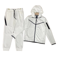 Ensemble de survêtement blanc à capuche, manches longues, fermeture éclair, pantalon à cordon de serrage, unisexe adulte, respirant, en polyester, vêtements de sport