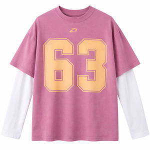 Camiseta de mujer extragrande con capas, manga larga, interior en contraste, estilo casual urbano, top gráfico, jersey de fútbol americano personalizado, suministro. - Product Image 6