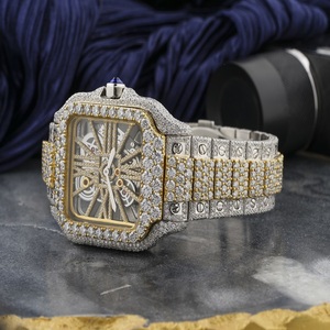 Montre Sportive en Acier Inoxydable Moissanite Iced Out Skeleton Or Argent Hip Hop Bustdown Luxe Cadran Transparent - Product Image 2