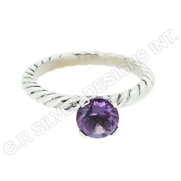 Natuurlijke Amethist Ring Handgemaakte 925 Sterling Zilveren Fijne Sieraden Ring Voor Vrouwen Solitaire Ronde Cut Stone Purple Amethyst Ring