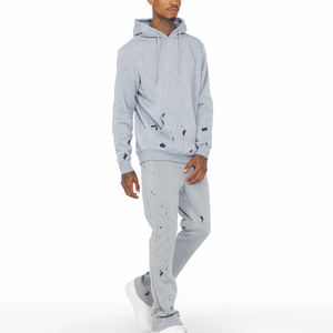Conjunto Deportivo de Felpa con Capucha para Hombre, Color Gris, Diseño 2 en 1, Estampado Negro, Corte Regular, Transpirable, de Algodón, para Invierno - Product Image 4