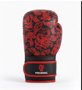 Guantes de Boxeo con Estampado de Calavera y Rosas Góticas, Negros y Rojos, de Cuero PU, para Muay Thai, Kickboxing, Entrenamiento y Sparring - Product Image 2