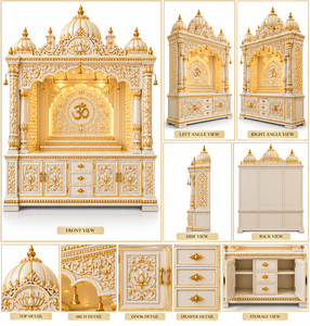 Marble Look Hand Carved Wooden <b>Mandir</b> Bollywood-Style Wooden Pooja <b>Mandir</b> with Domes Hindu Pooja <b>Mandir</b> in Solid Teak Wood USA - Product Image 4