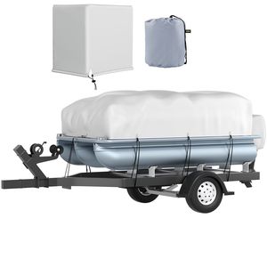 Housse de bateau ponton robuste en tissu Oxford 600D de qualité marine, résistante aux UV et imperméable, pour bateaux de 17 à 20 pieds, adaptée au transport sur remorque - Product Image 1