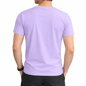 T-shirt décontracté pour homme, coupe ajustée, couleur unie violet clair, manches courtes, col rond, jersey - Product Image 6