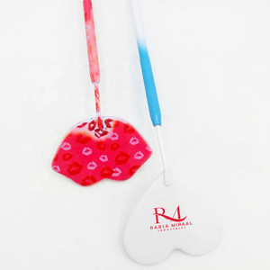 Top Product Heart/Lip Shape /White/Blue Powder Coated/Red Lip Design Paper Coated Diamond Grip Handle Eyelash Extension Mirror - Product Image 2