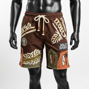 Shorts de bain pour homme en microfibre polyester 150 GSM de haute qualité, couleur crème beige, tissu à séchage rapide, taille élastique, logo personnalisé. - Product Image 4