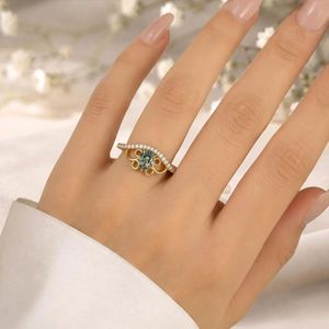 Natural <b>Green</b> Moss Agate Pear <b>Ring</b> Nature Inspired Engagement <b>Ring</b> Handmade 925 Sterling Silver 18K Gold Filled Wedding <b>Ring</b> - Product Image 6