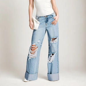 Jeans de Cintura Baja y Corte Holgado con Paneles en Contraste, Bolsillos Grandes, Cinturón de Lazo de Algodón, Jeans Holgados - Product Image 4