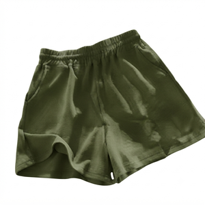 Shorts Casuales de Punto para Mujer, Color Sólido, Cintura Alta Elástica con Bolsillos, Transpirables, Ajuste Holgado, Tela de Algodón - Product Image 3