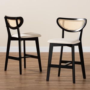 Elegante Silla de Bar de Madera Negra con Respaldo de Ratán, Asiento Tapizado, Diseño Clásico Moderno, Taburete de Barra Cómodo - Product Image 1