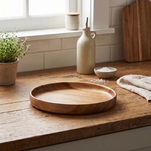 Plateau rond en bois de Suar de qualité alimentaire, brun clair, moyen, vingt-neuf centimètres, pour servir des boissons, le petit-déjeuner et la décoration de table à la maison - Product Image 3