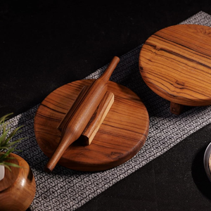 Rouleau à pâtisserie et planche à rouler en bois d'acacia sculpté à la main, forme ronde, pour chapati, roti, chakla, belan, pour ensemble de cuisine - Product Image 1