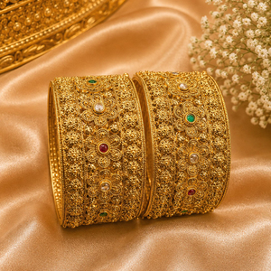 JeweleMarket Gold Plated Crystal Rhinestone Freshwater Pearl <b>Bangles</b> <b>Set</b> for Women | Traditional Indian Ethnic Jewelry | <b>Bangles</b> - Product Image 1