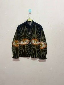 Chaqueta Bomber de Terciopelo con Patrón de Ojos Bordado, Cuello Mao, Cierre de Cremallera, Chaqueta Corta de Otoño para Mujer - Product Image 4